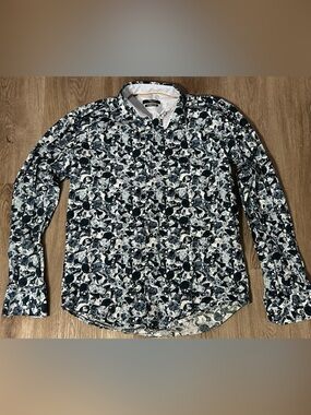 Mizumi Couture Modern Fit Skull Print Button Up Shirt Men’s Goth Punk